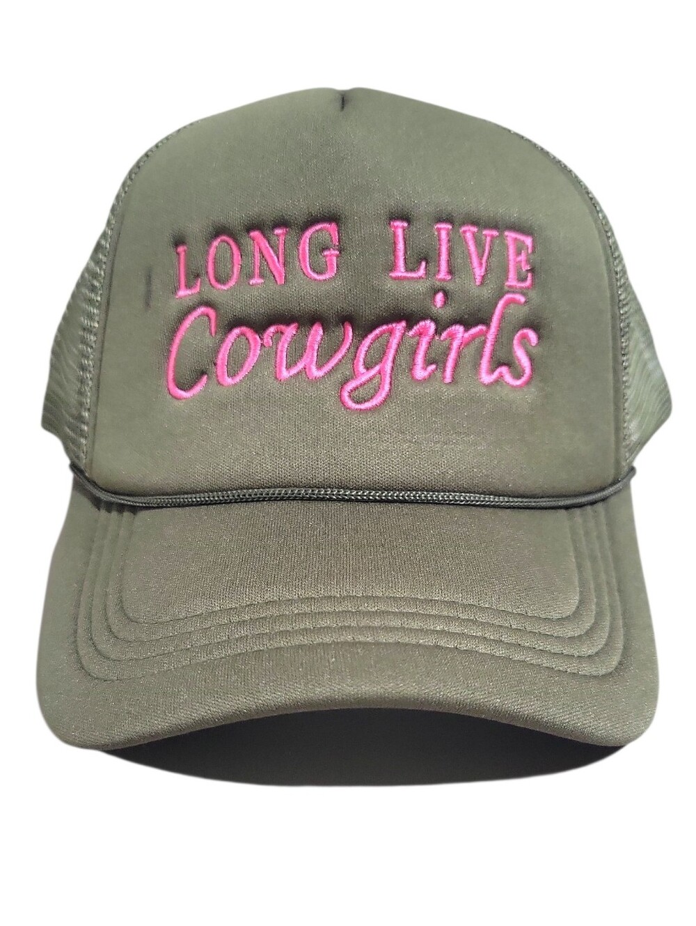 Long Live Cowgirls Army Green Embroidered Foam Adjustable Trucker Hat One Size - Picture 2 of 8